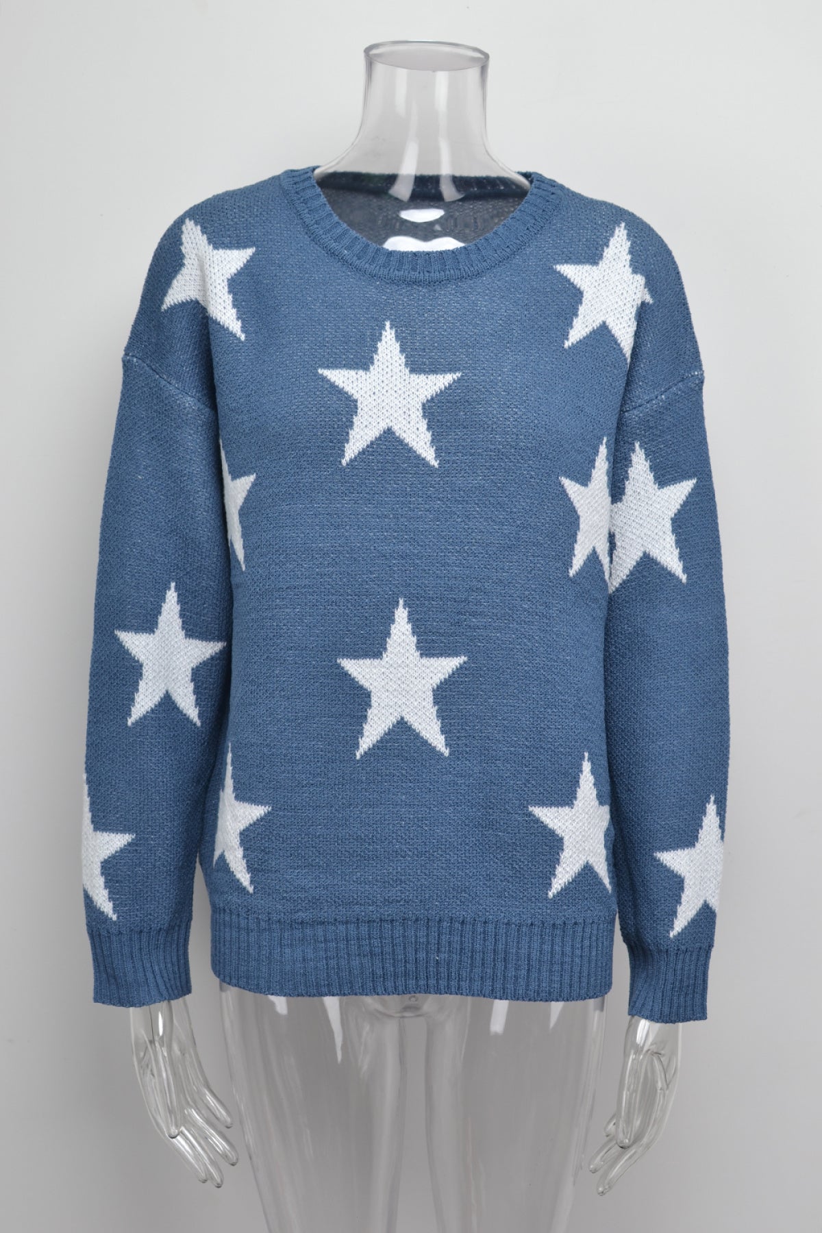 Crew Neck Long Sleeve Stars Graphics Sweater