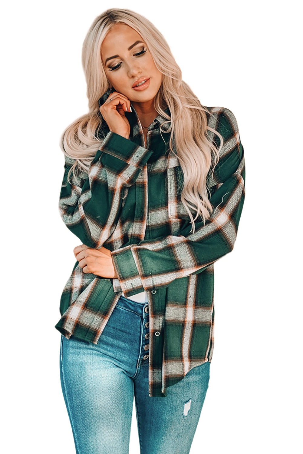 Drop Shoulder Plaid Buttons Shirt