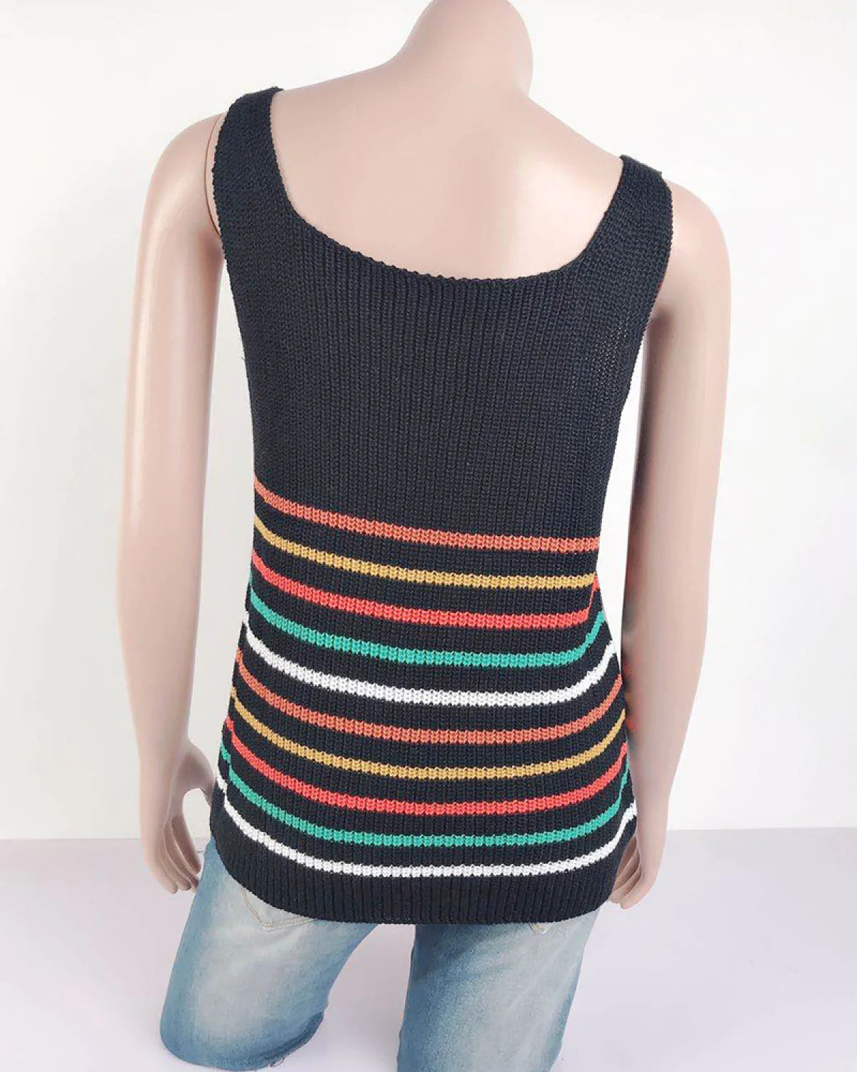 U-Neck Striped Knitted Sleeveless Vest