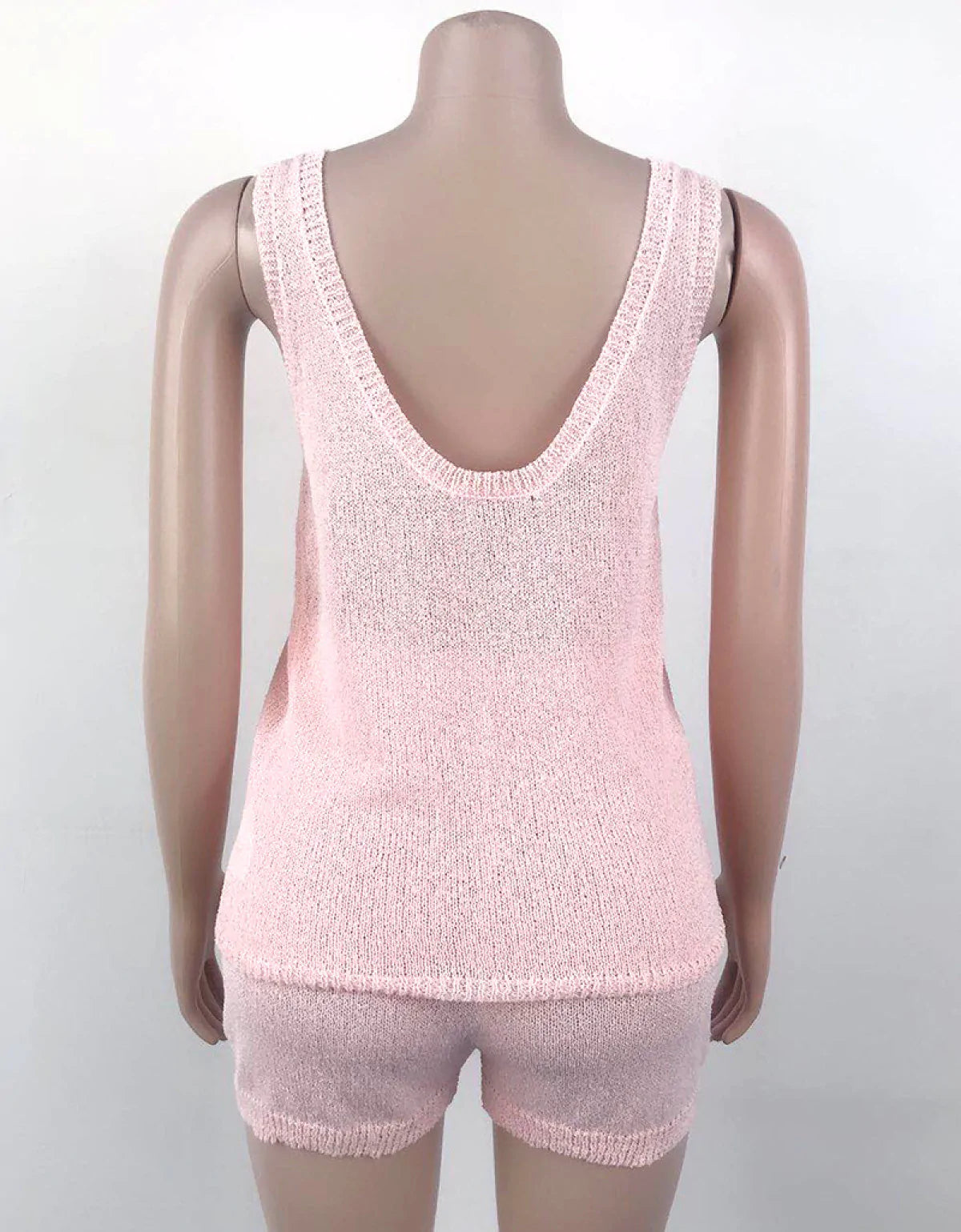 V-Neck Knitted Vest & Tie Shorts Two-Piece Set