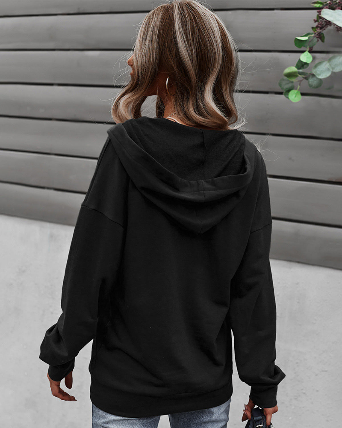 Long Sleeve Buckle Tie Front Pocket Hoodies