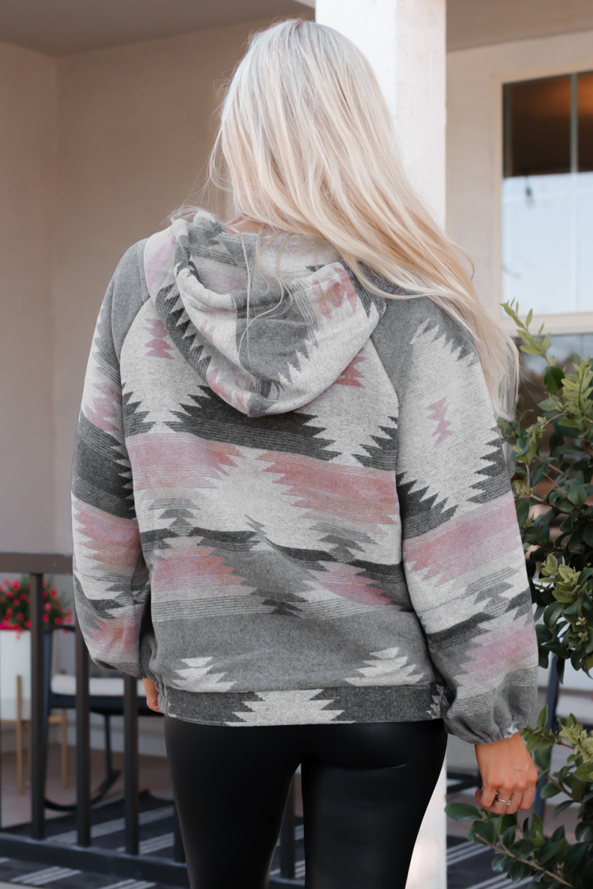 Gray Aztec Print Pullover Hoodie