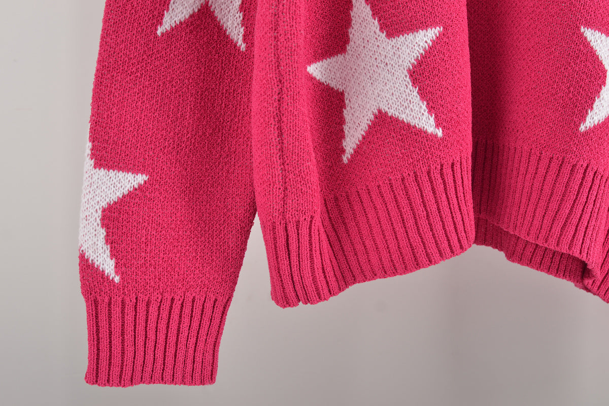 Crew Neck Long Sleeve Stars Graphics Sweater