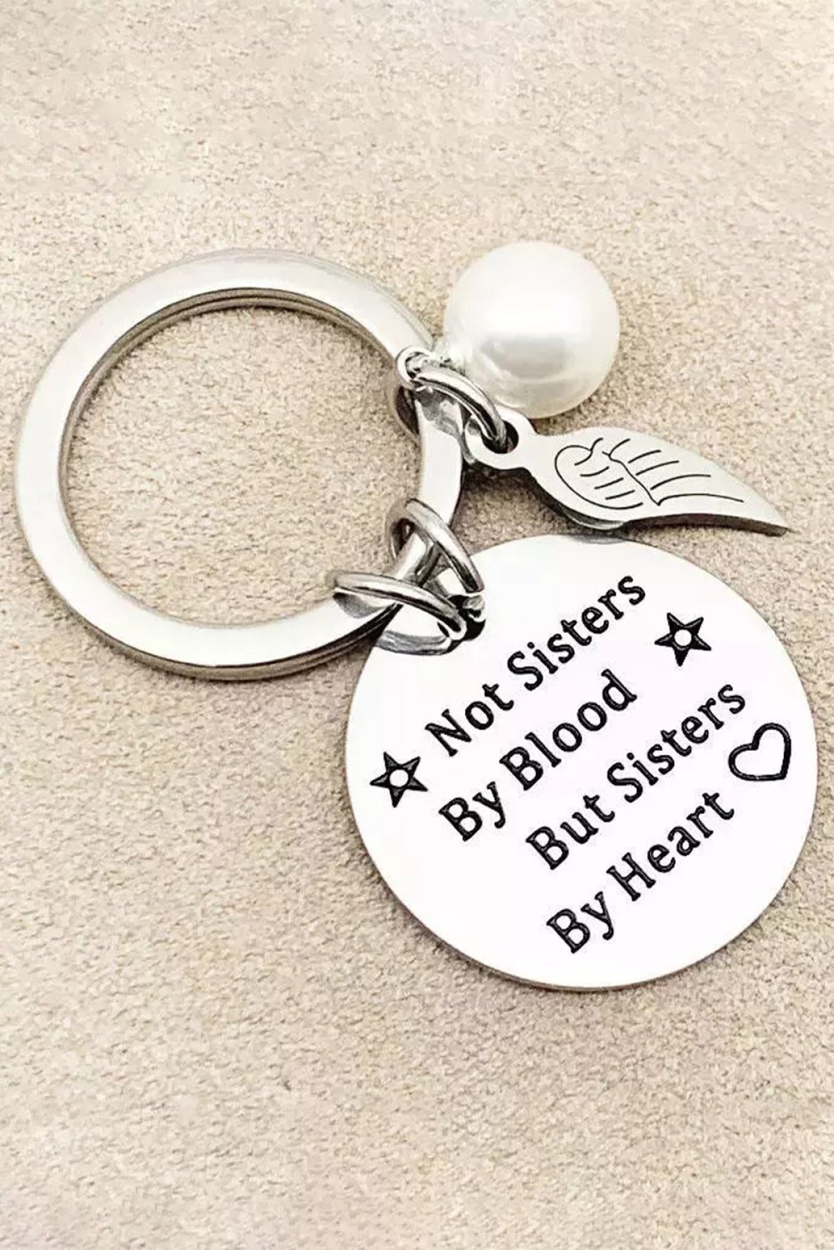 Silver Wing Pearl Lettered Key Ring