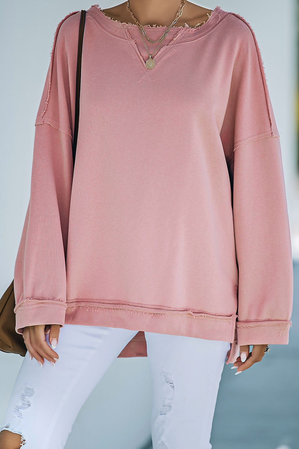 Exposed Seam Frayed Trim Sweatshirt