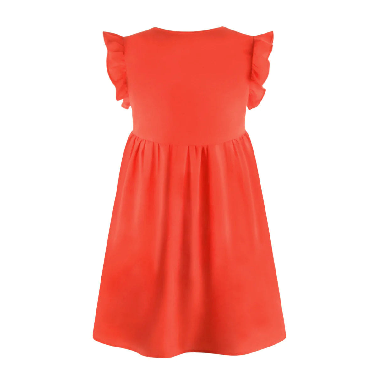 V-neck Solid Color Ruffle Sleeve A-line Mini Dress