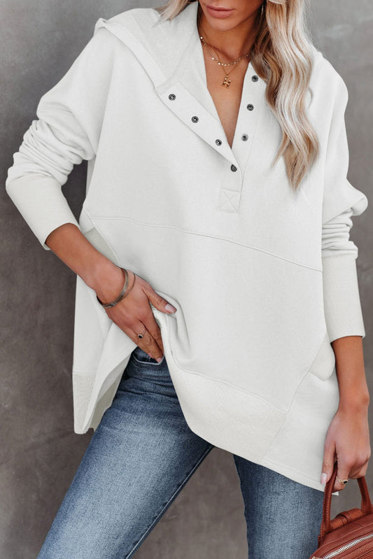 Batwing Sleeve Pocketed Henley Hoodie