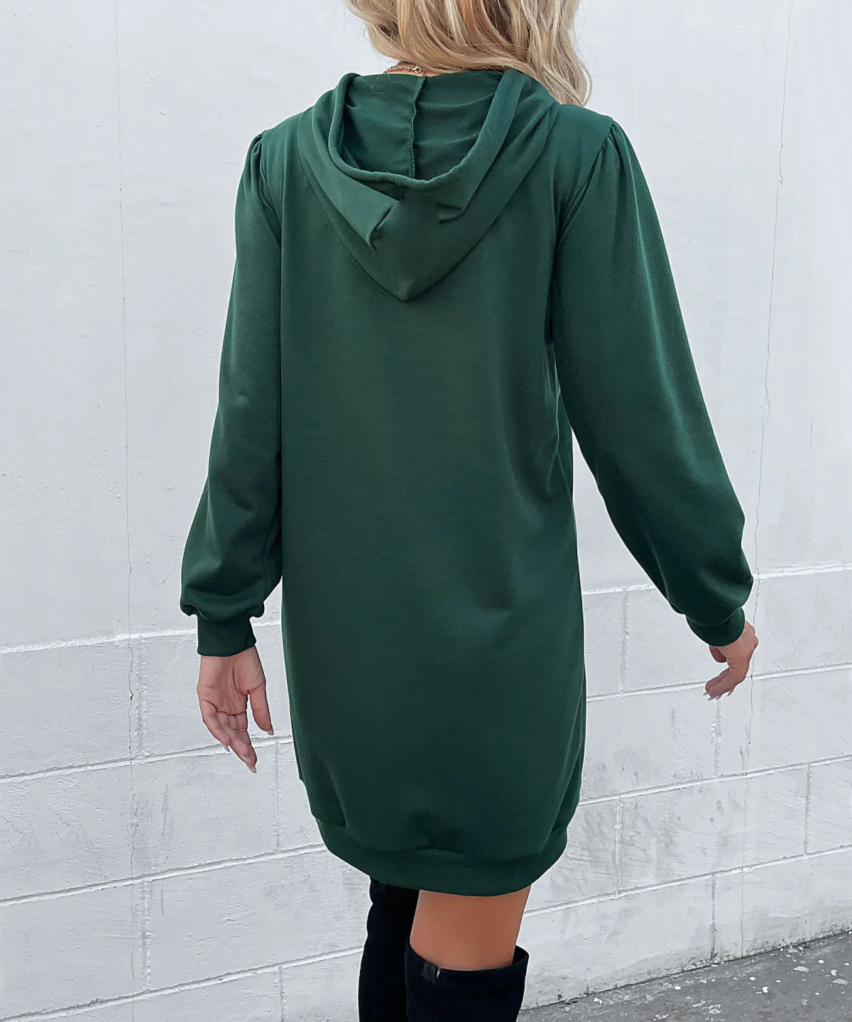 Solid Long Sleeve Hooded Mini Dress