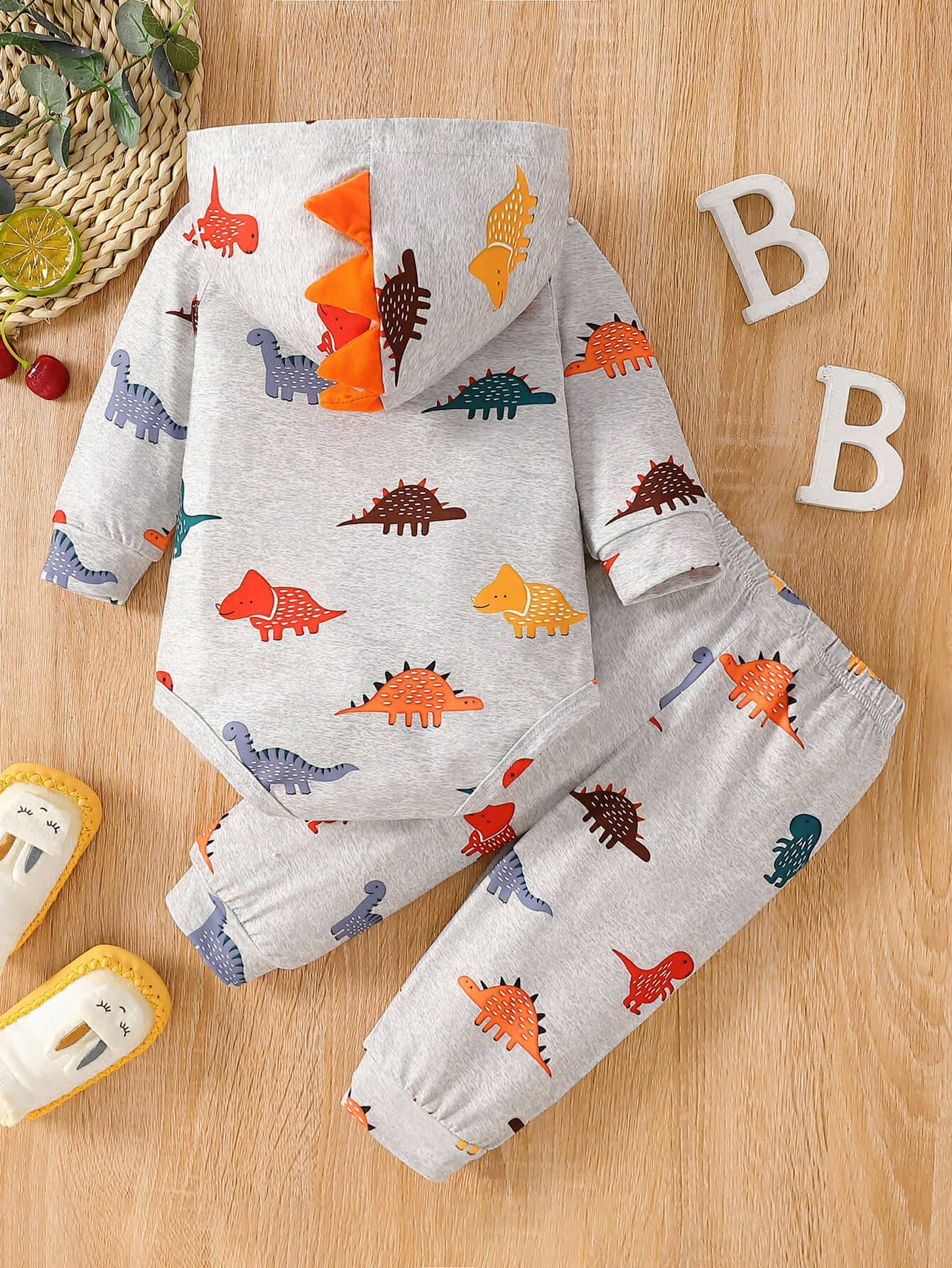 Baby Dinosaur Print Hooded Bodysuit and Joggers Set