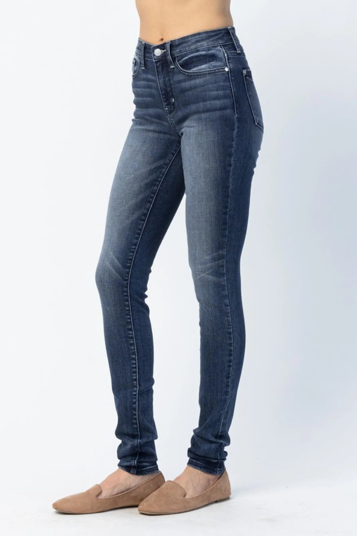 Judy Blue "Olivia" Mid-Rise Long Inseam Pin Tack Skinny Jeans