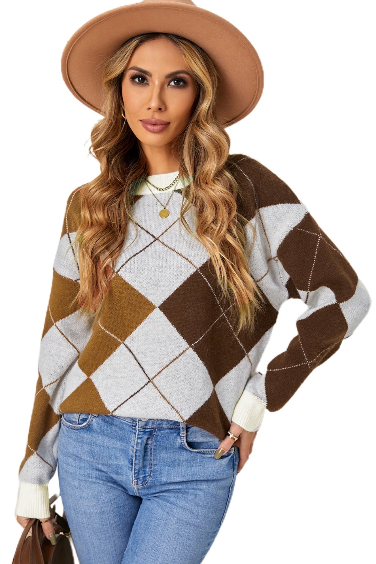 Geometric Color Block Drop Shoulder Sweater