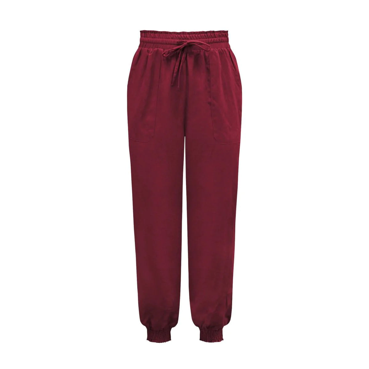 Solid Color Tie-waist Tapered Pants