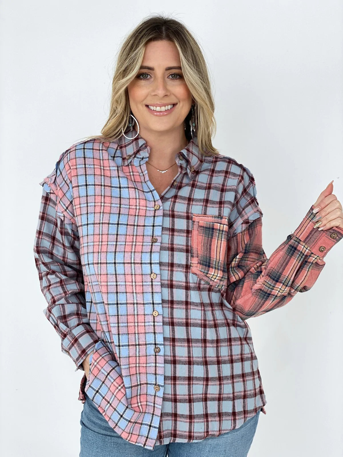 Easel "Mix It Up" Mixed Plaid Shirt