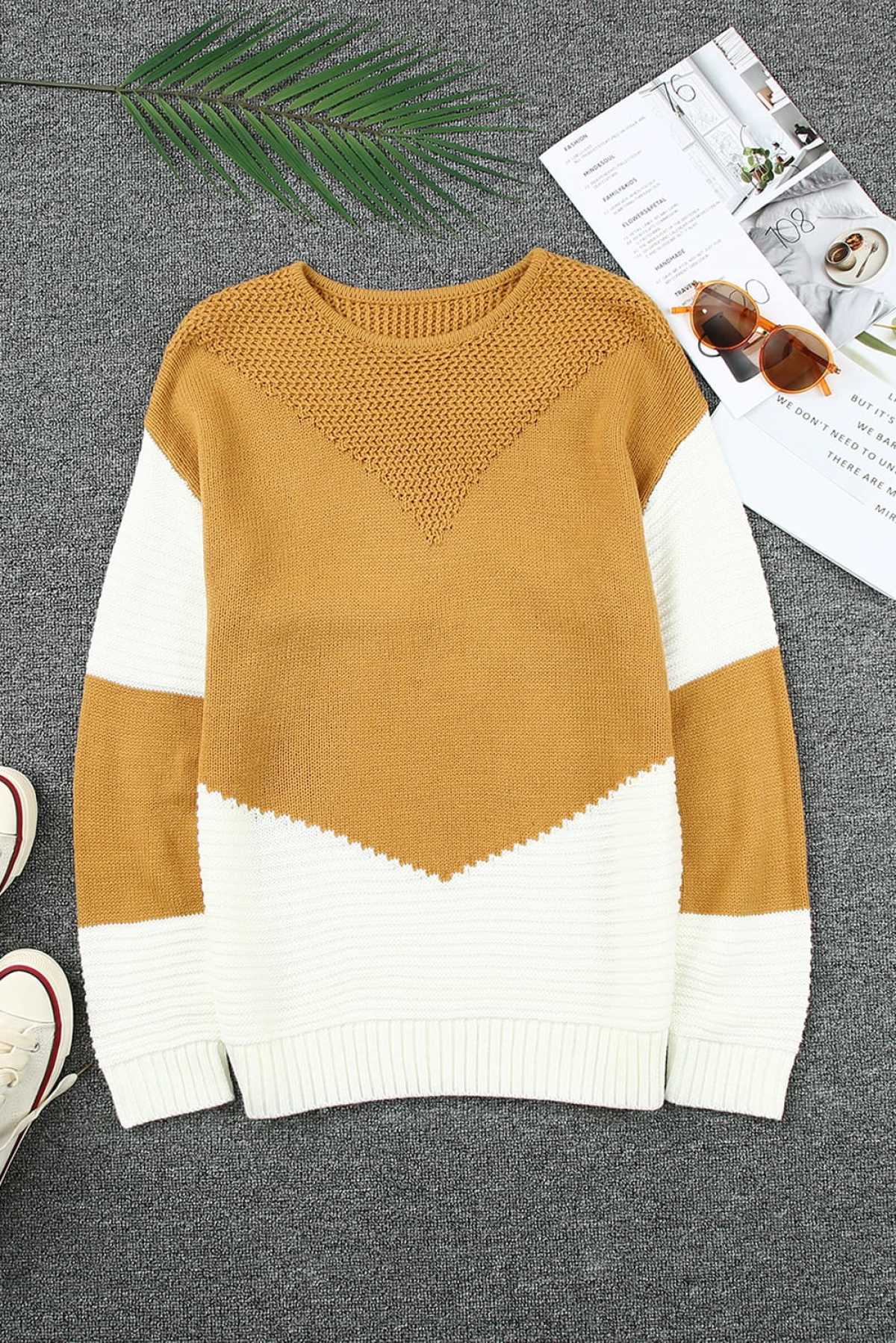 Two-Tone Chevron Pullover Sweater