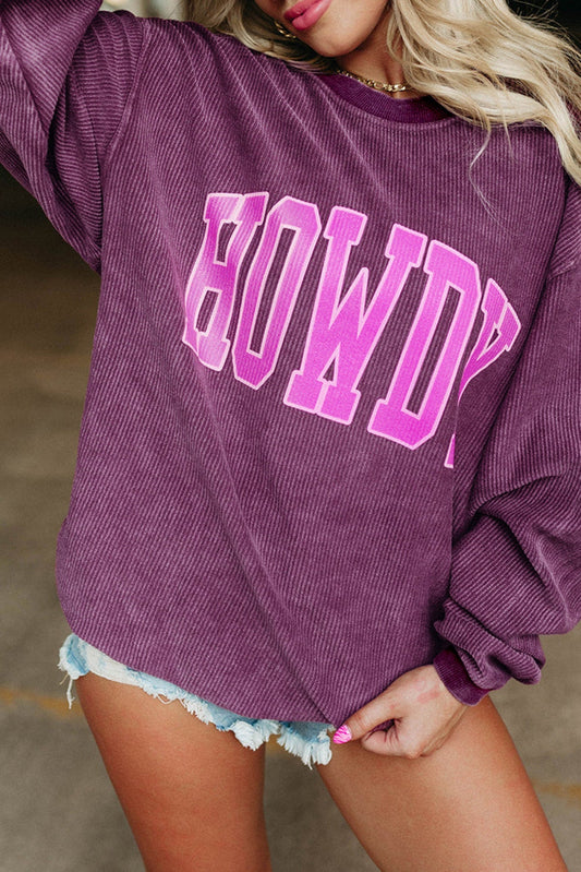 HOWDY Graphic Print Ribbed Casual Sweatshirt