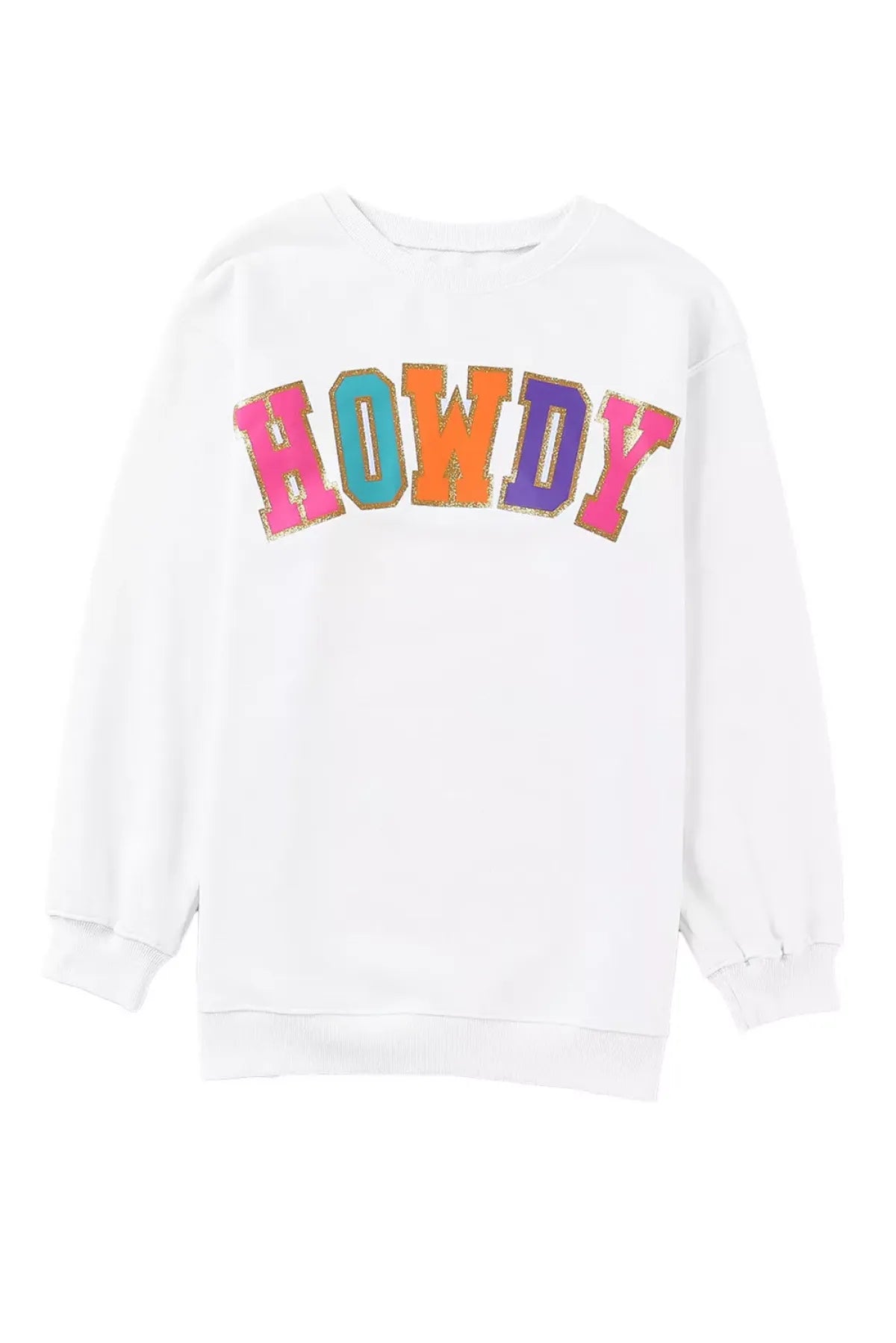 White HOWDY Letter Color Block Print Oversized Sweatshirt