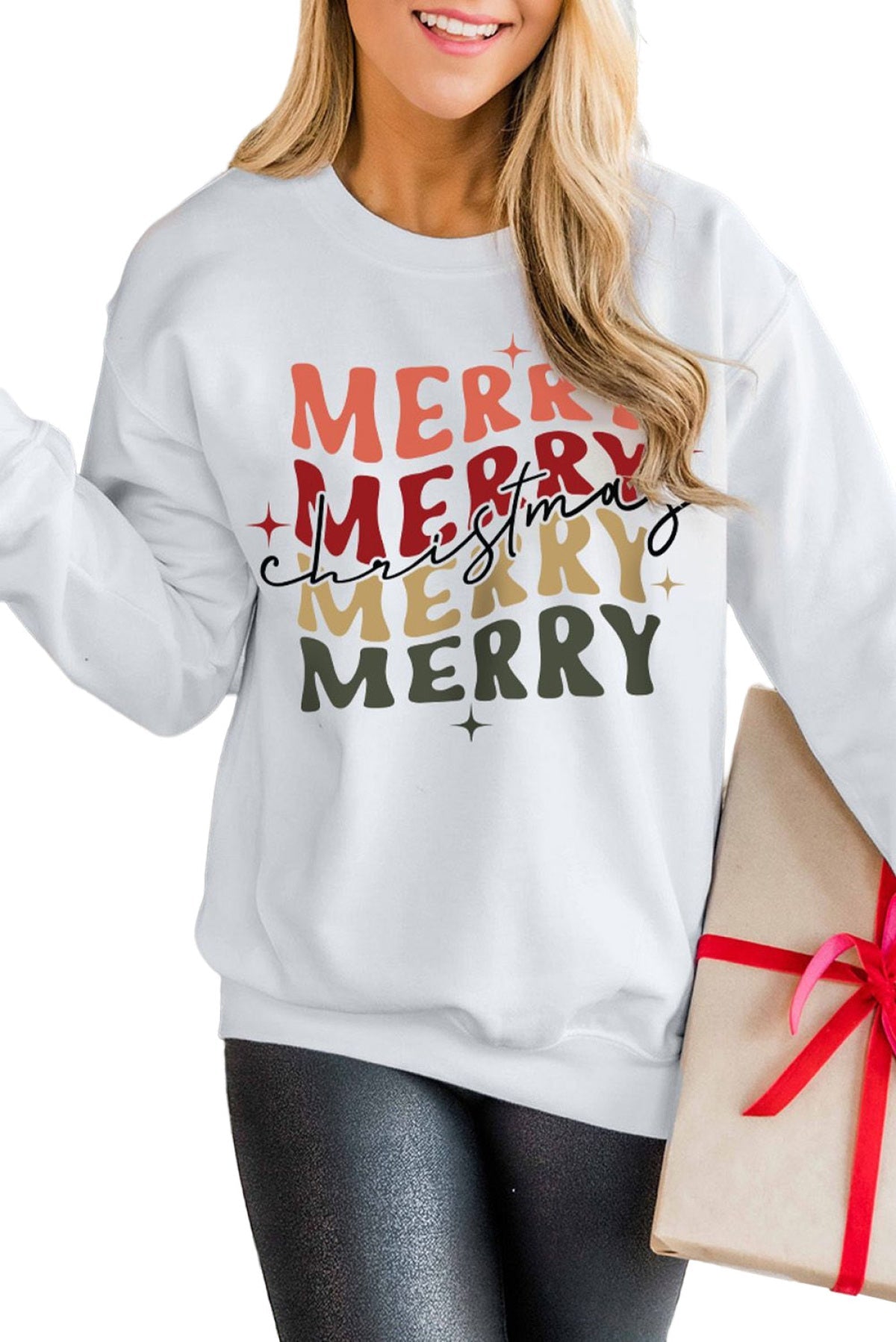 Beige MERRY Christmas Letter Graphic Print Pullover Sweatshirt