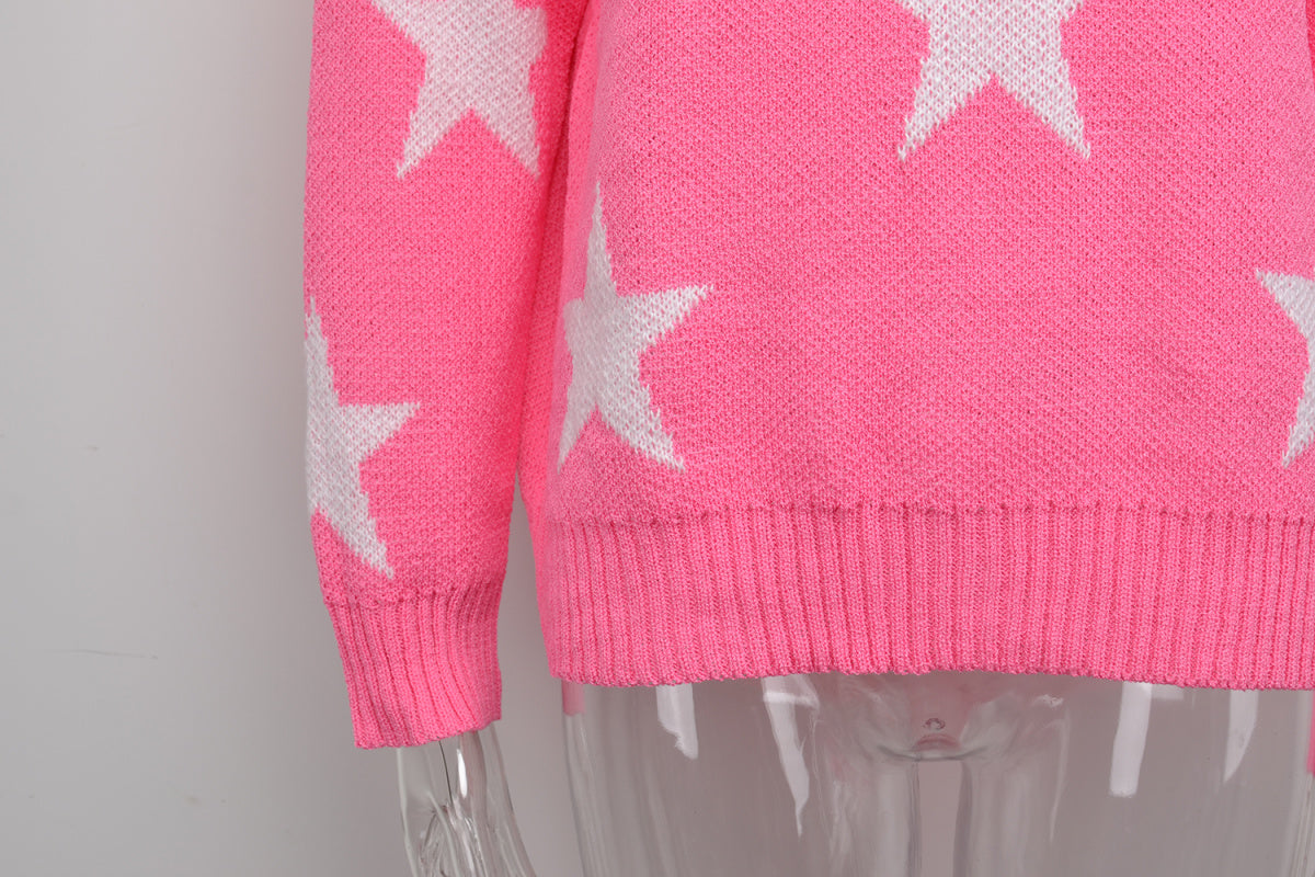 Crew Neck Long Sleeve Stars Graphics Sweater