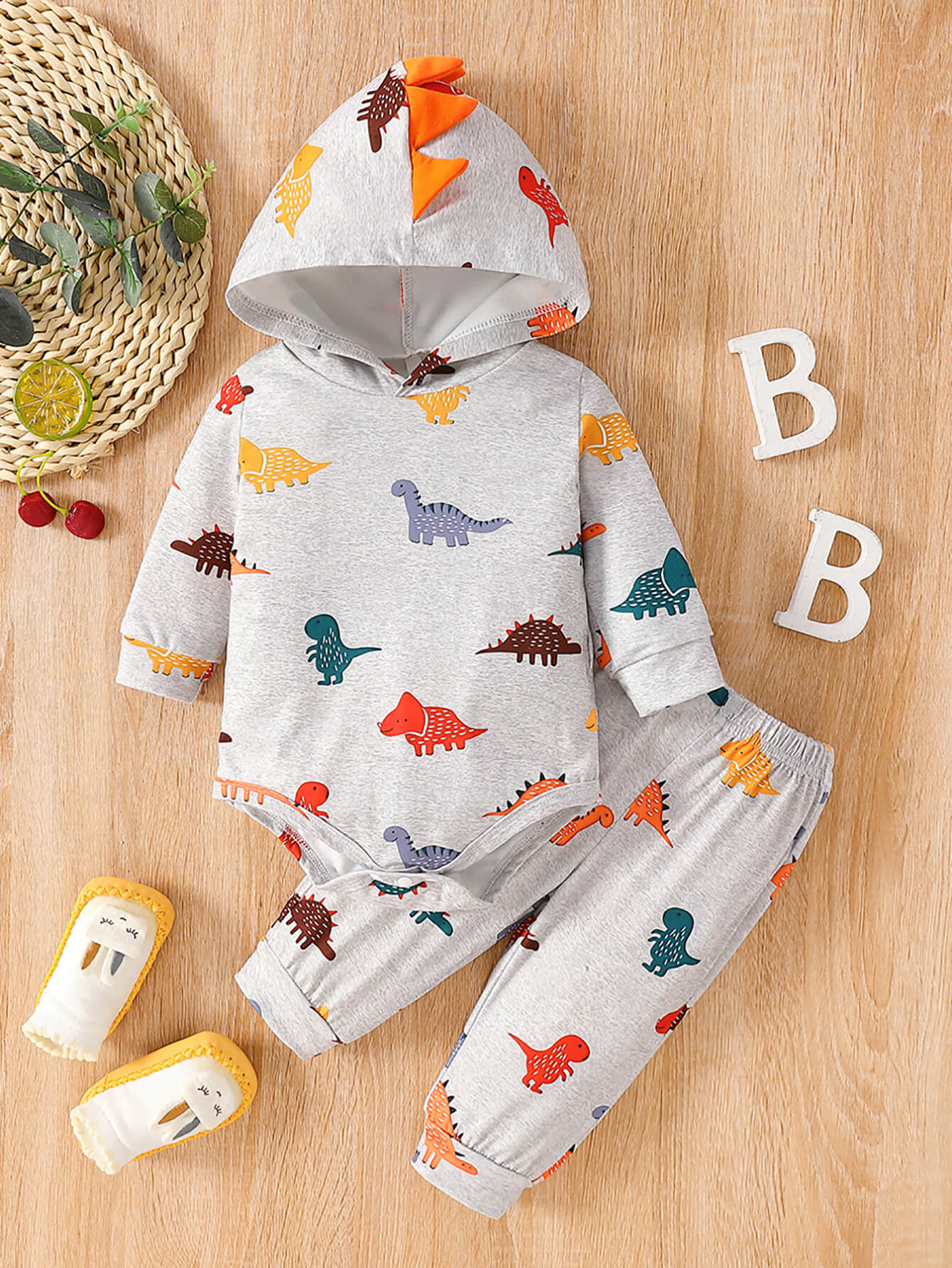 Baby Dinosaur Print Hooded Bodysuit and Joggers Set