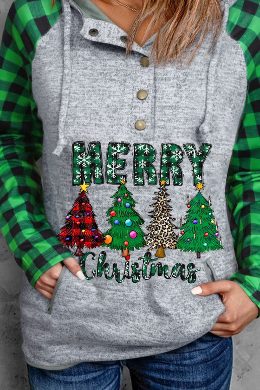 Christmas Tree Graphic Quarter-Snap Hoodie