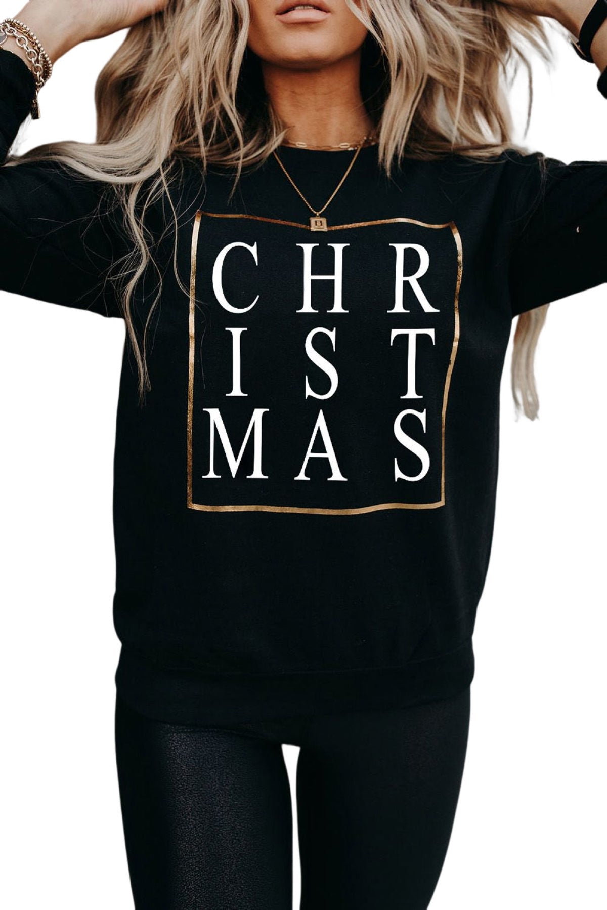 Black CHRISTMAS Glitter Print Crew Neck Sweatshirt