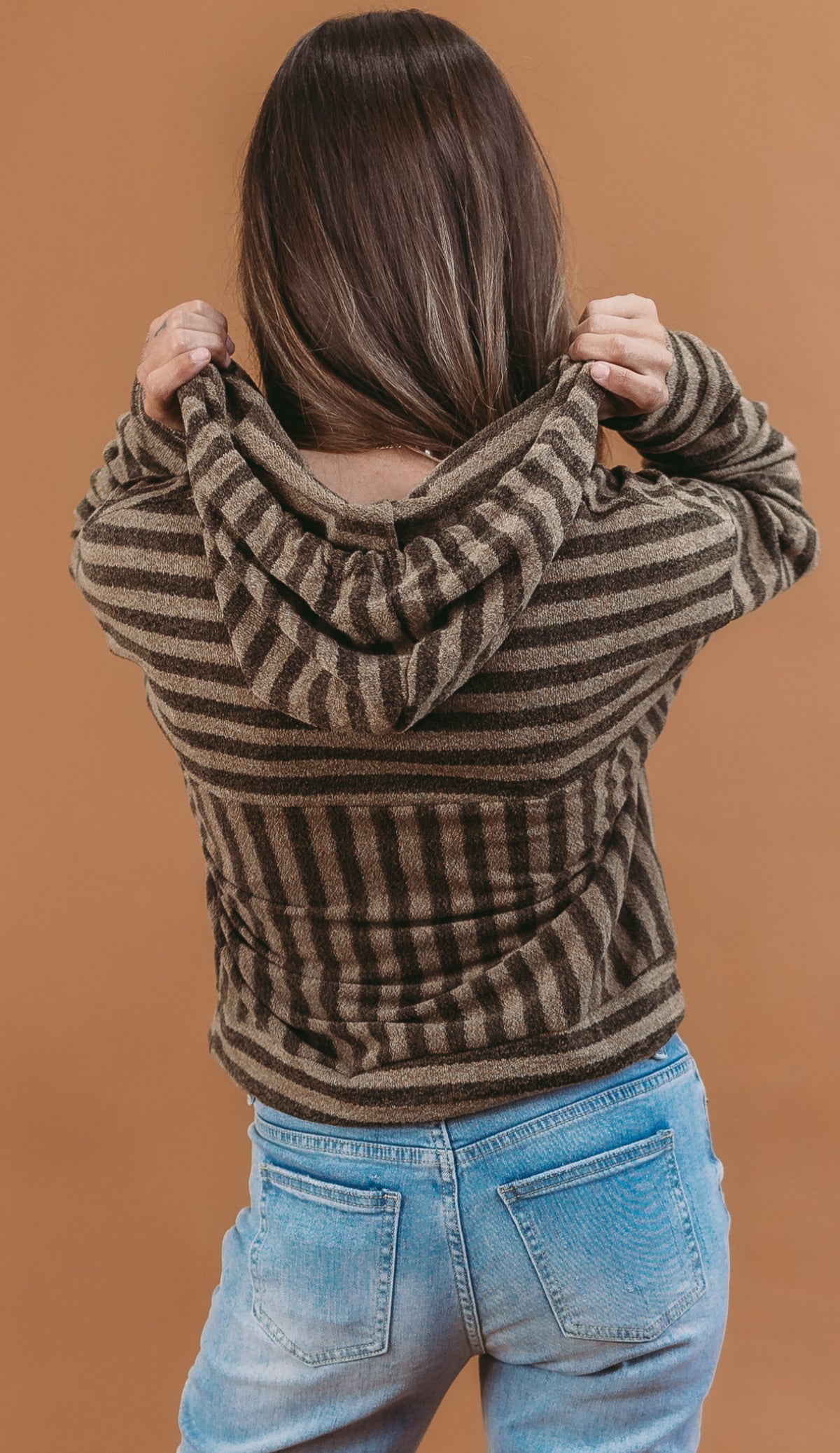 White Birch Stripe Long Sleeve Hooded Knit Top