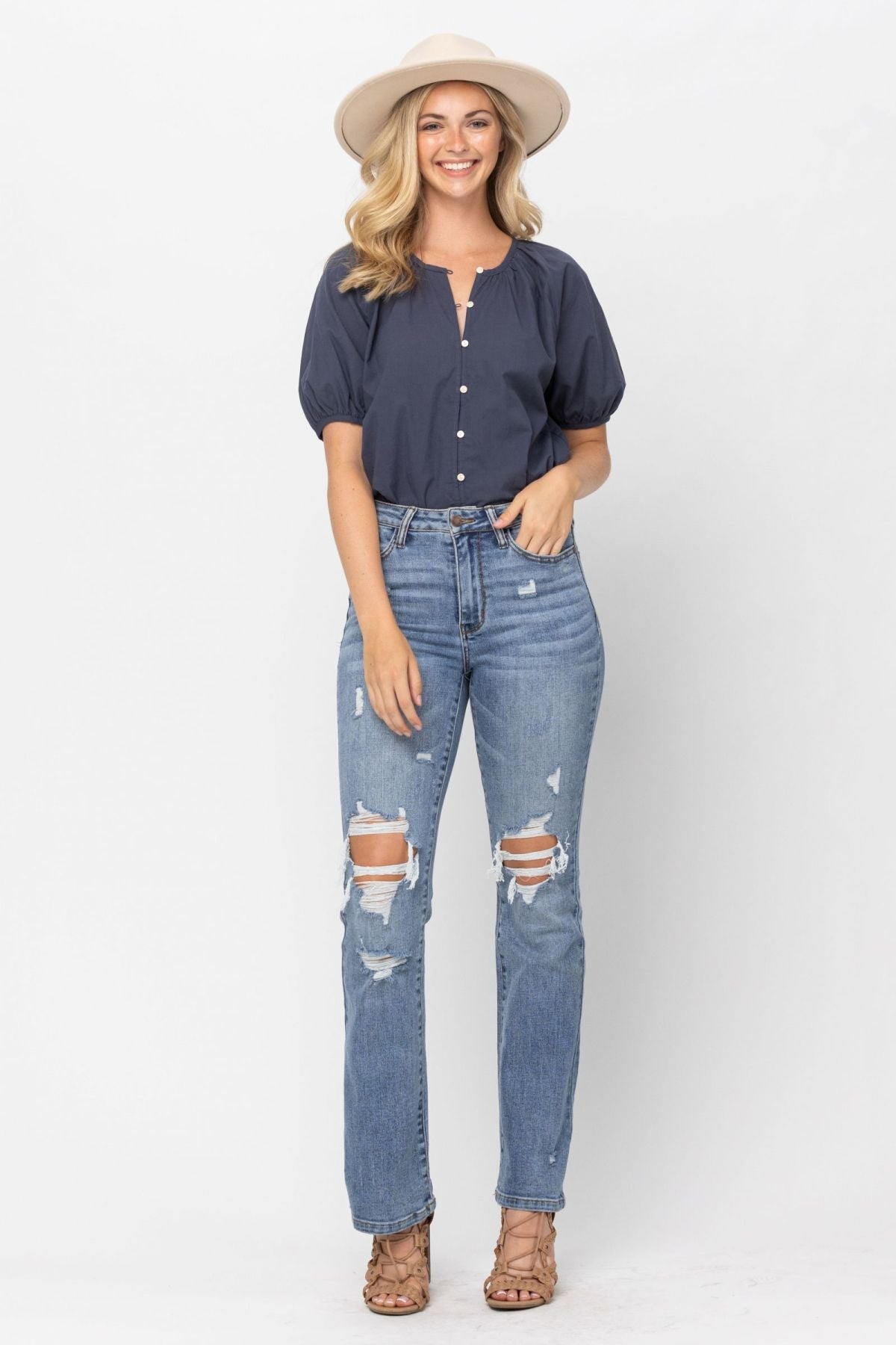 Judy Blue High Waist STONE Destroyed Bootcut