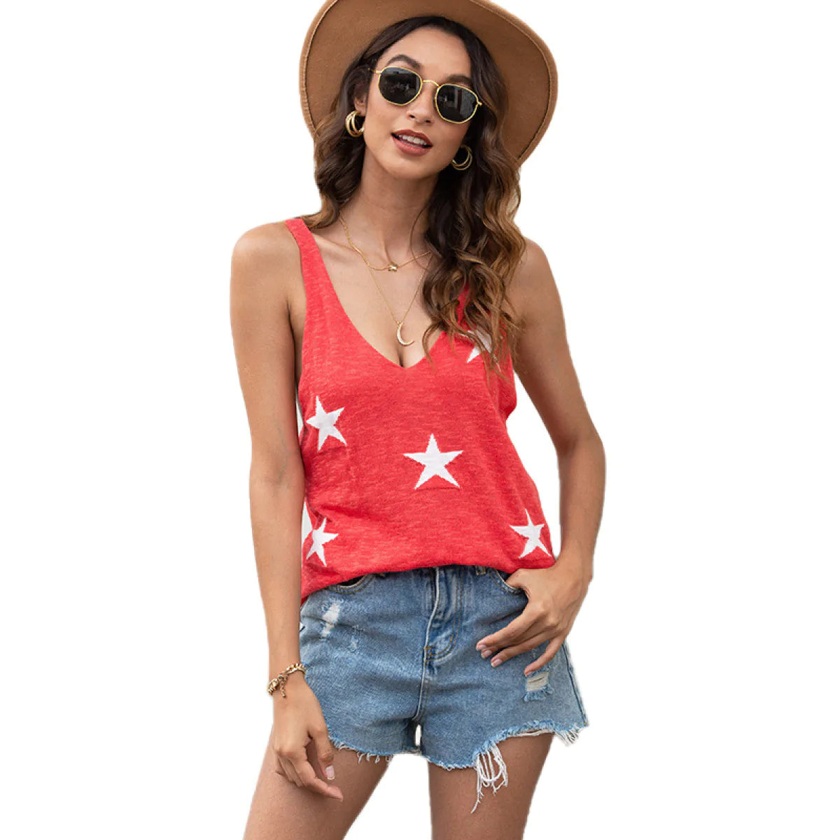 Sexy Five-Pointed Star V-Neck Sleeveless Vest