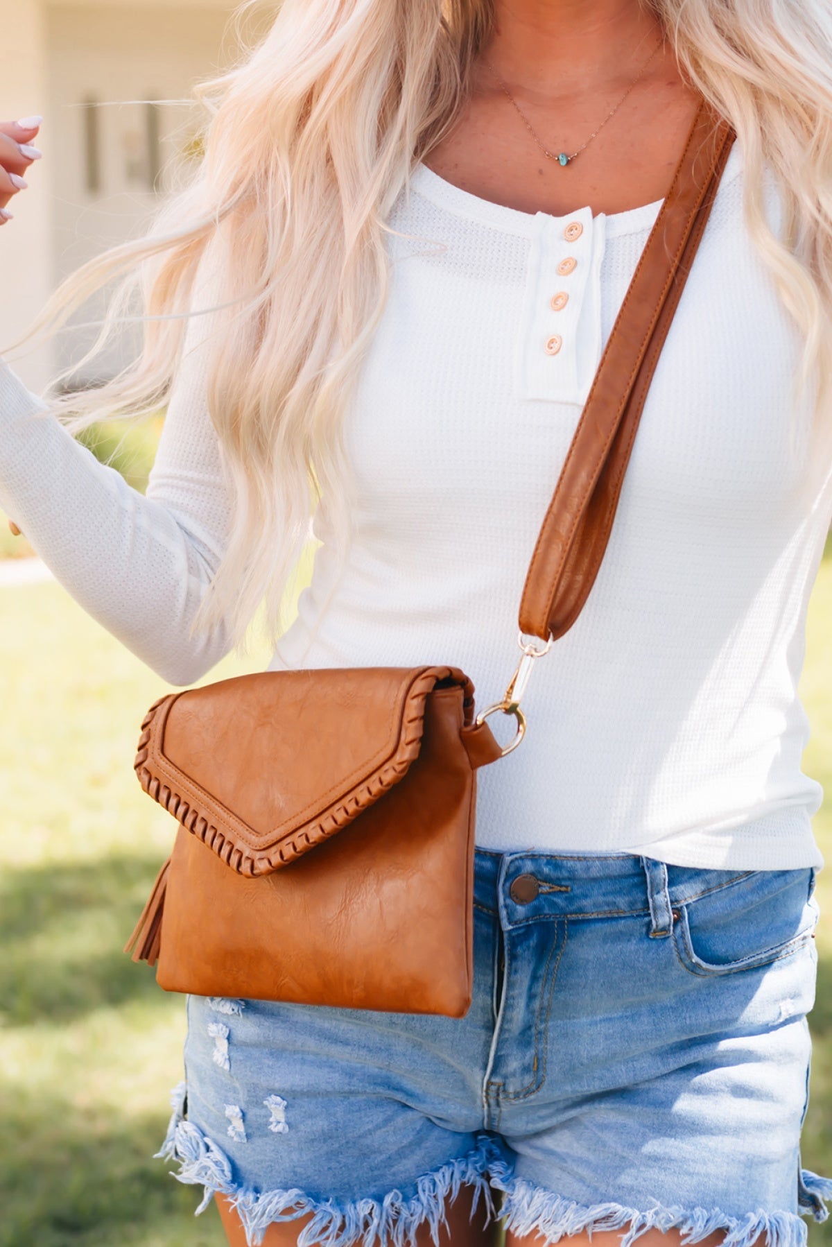 Brown Faux Leather Tassel Crossbody Envelope Bag