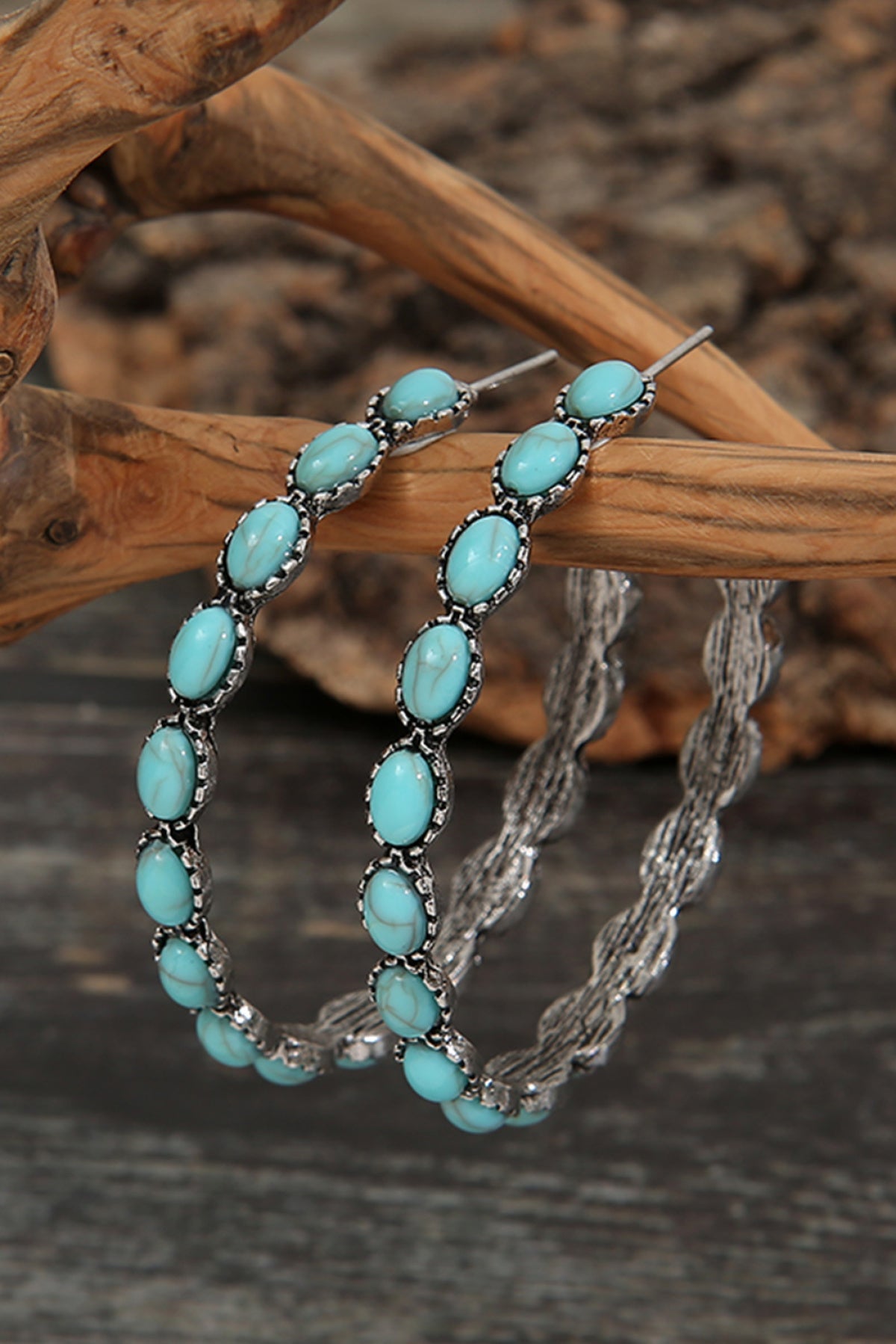 Retro Turquoise Circle C-Shaped Earrings