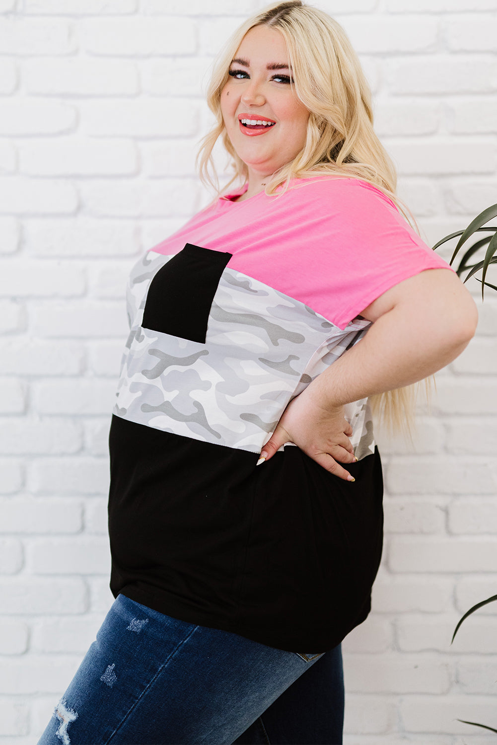 Plus Size Leopard Color Block T-Shirt