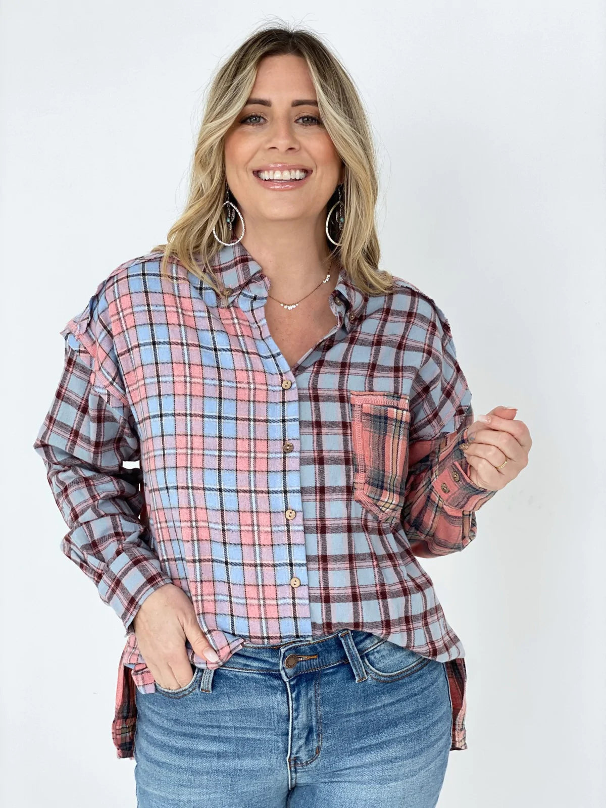 Easel "Mix It Up" Mixed Plaid Shirt