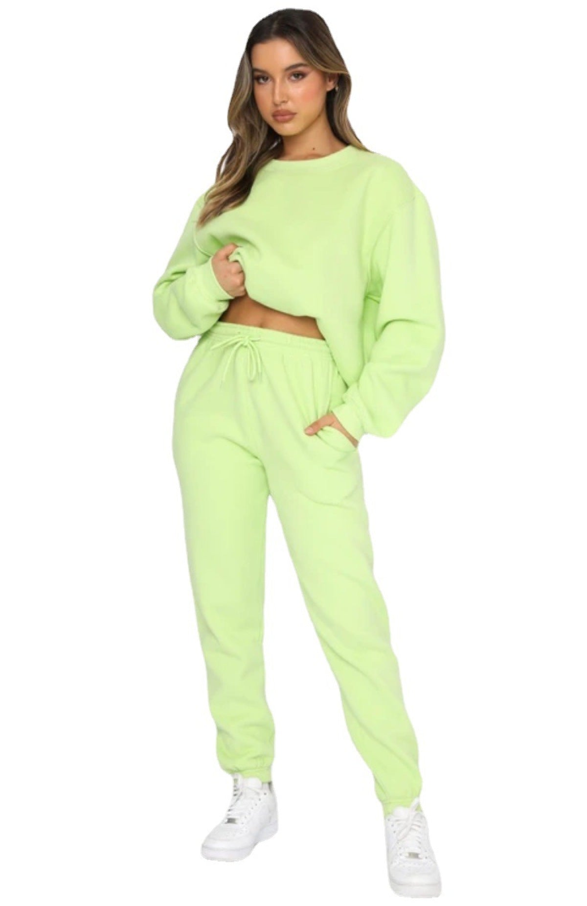 Solid Color Round Neck Long-Sleeved Sweatshirt & Sweatpants Set