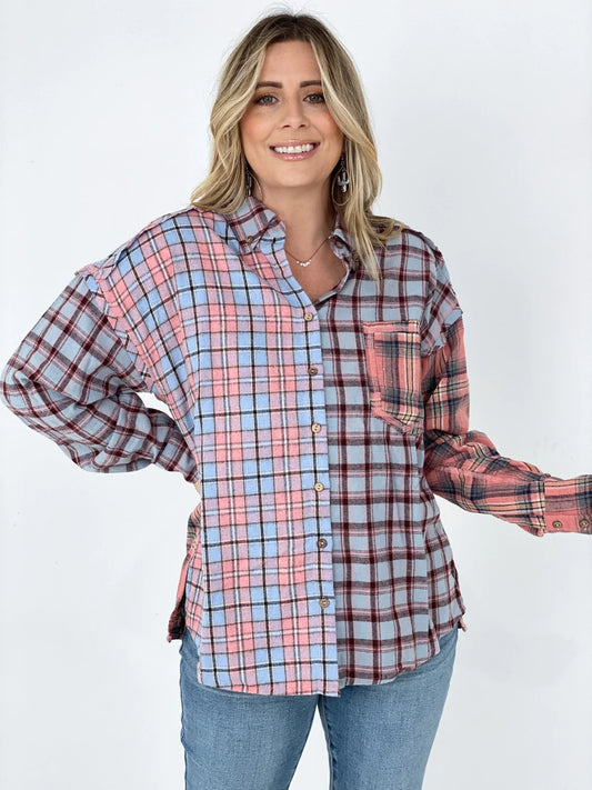 Easel "Mix It Up" Mixed Plaid Shirt