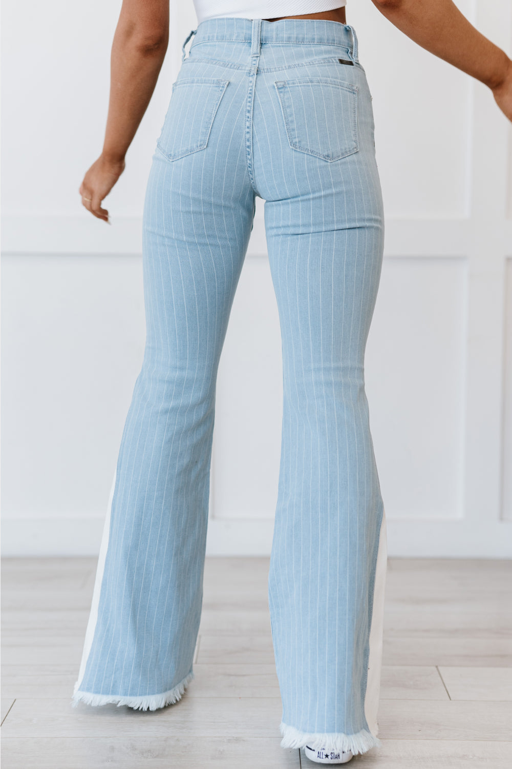 Kancan Eliza Pinstripe High-Rise Flare Jeans