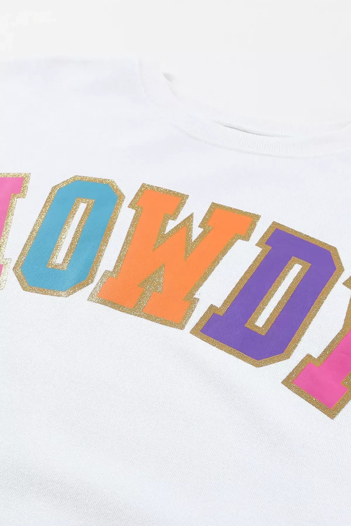 White HOWDY Letter Color Block Print Oversized Sweatshirt