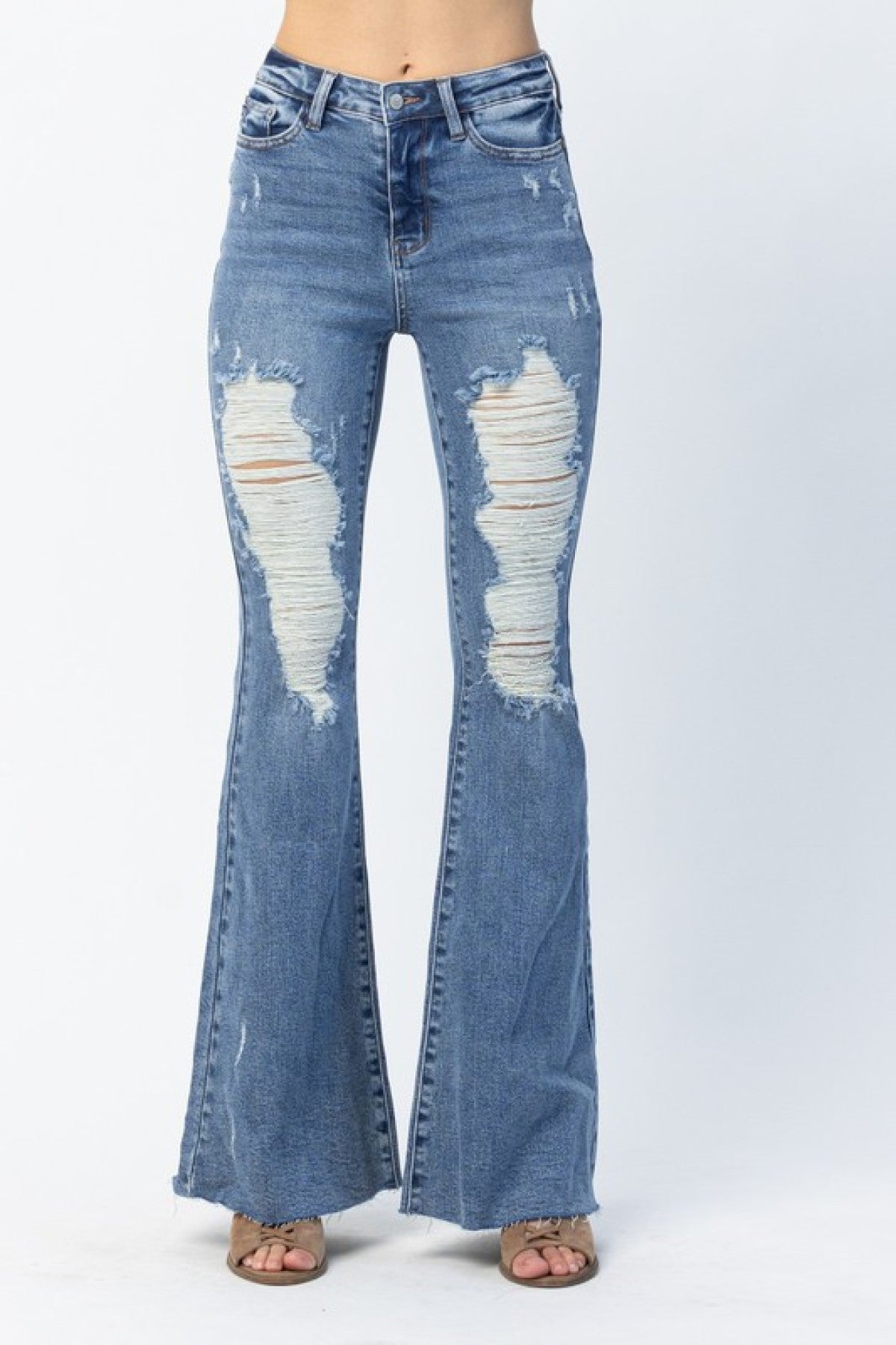 Judy Blue "High-Rise Rebel" High Waist Heavy Destroy Flare Jeans