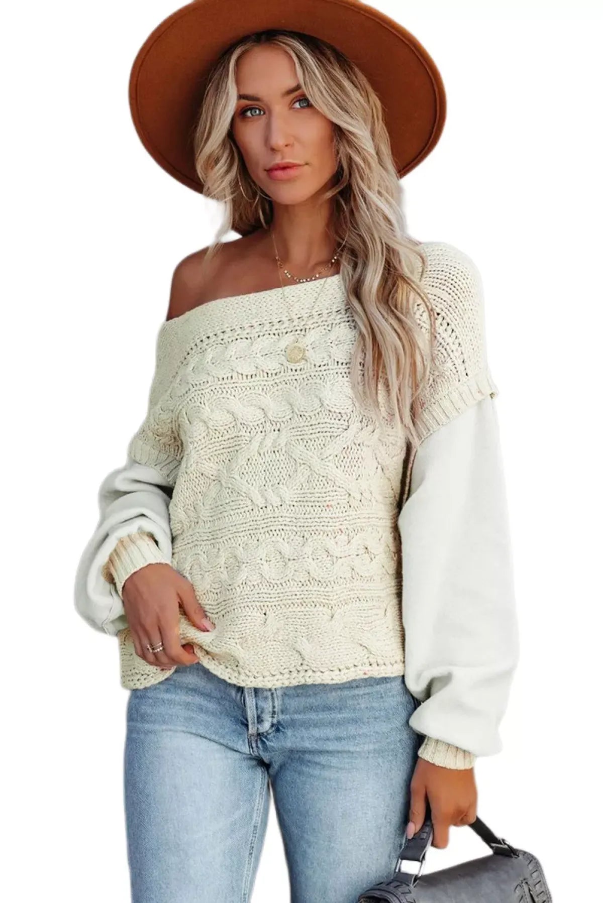 Apricot Faux Two-Piece Textured Knit Sweater