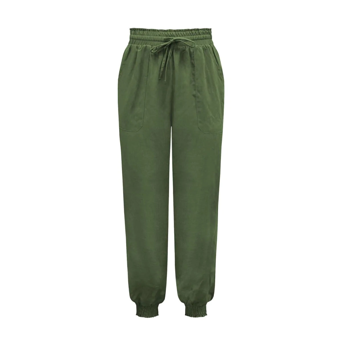 Solid Color Tie-waist Tapered Pants