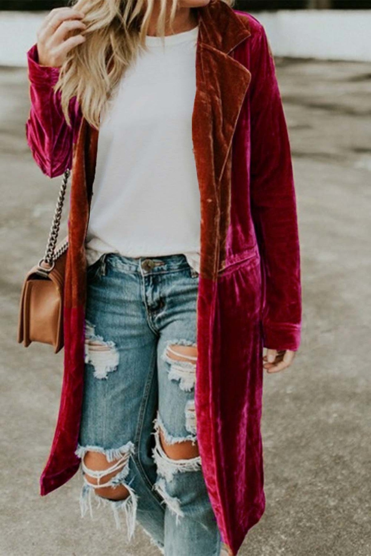 Retro Velvet Long Sleeve Pocket Coat