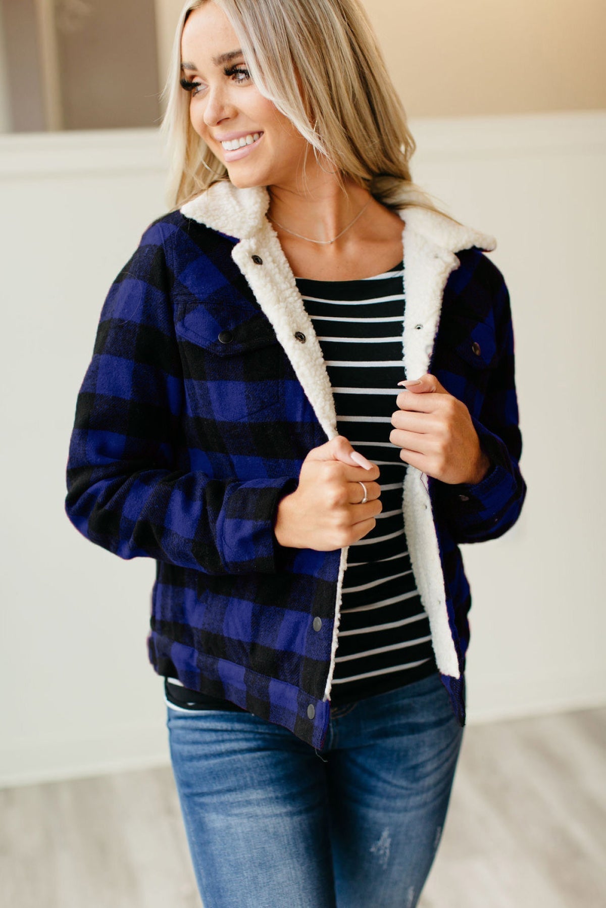 Plaid Print Fleece Button Jacket