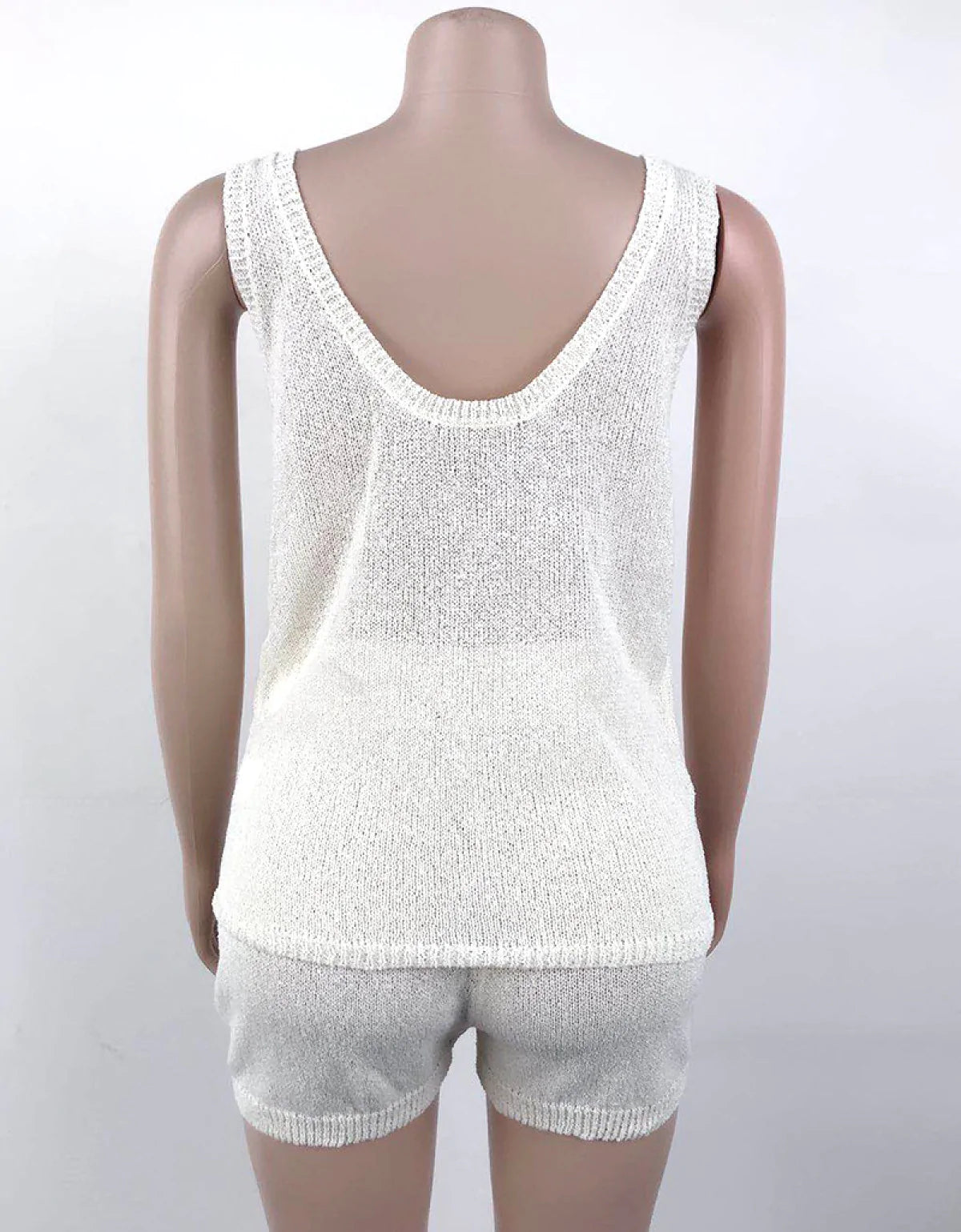 V-Neck Knitted Vest & Tie Shorts Two-Piece Set