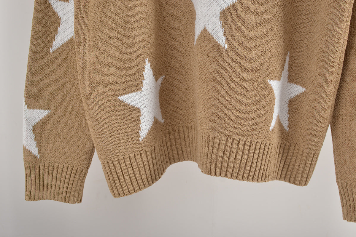 Crew Neck Long Sleeve Stars Graphics Sweater