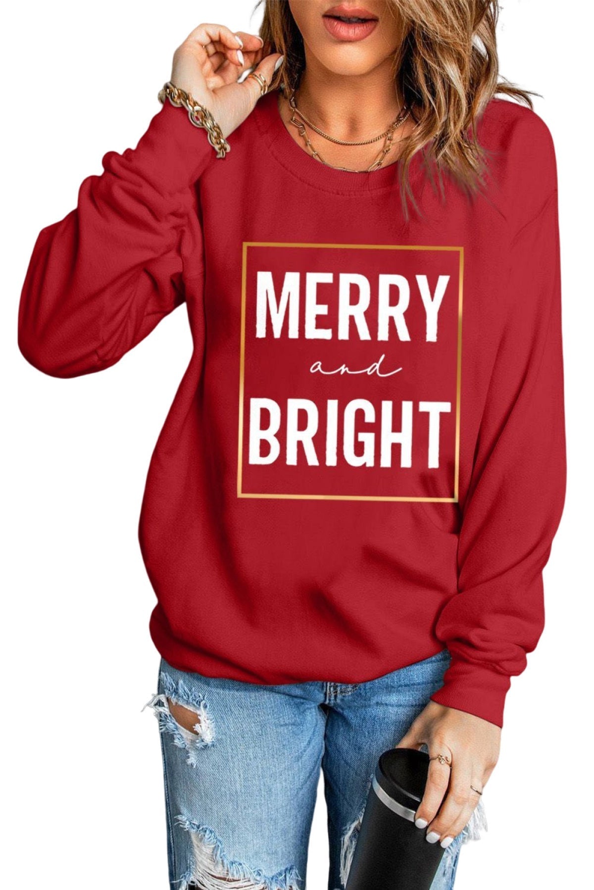 Red MERRY And BRIGHT Glitter Graphic Sweatshirt