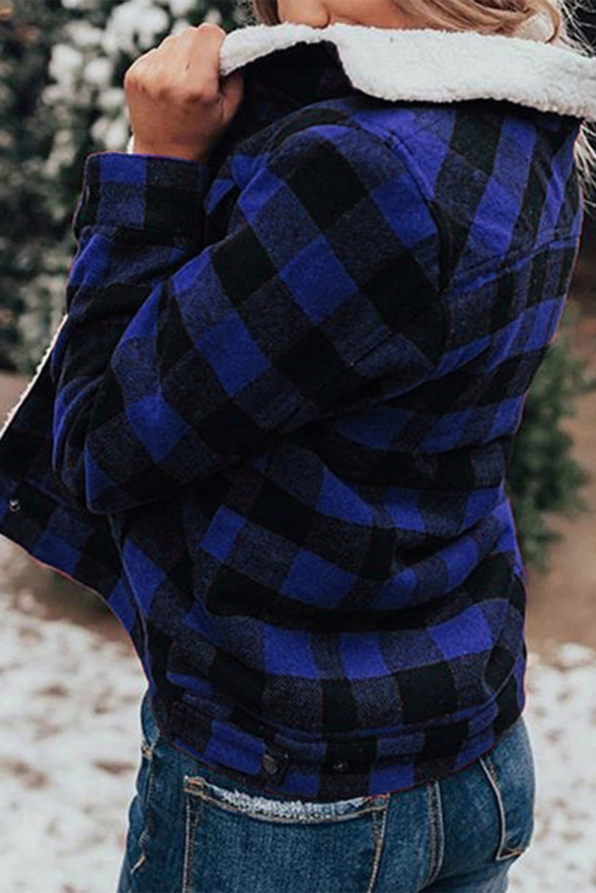 Plaid Print Fleece Button Jacket