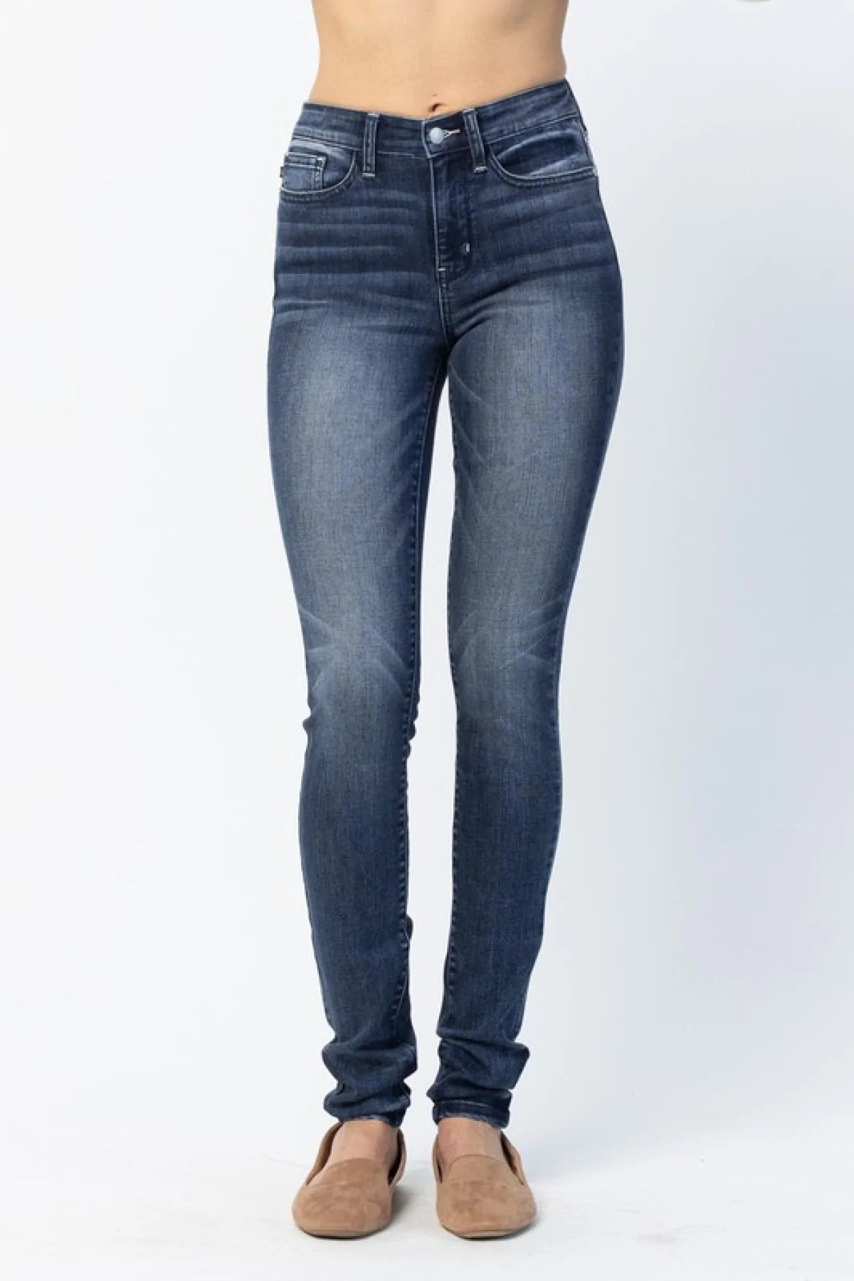 Judy Blue "Olivia" Mid-Rise Long Inseam Pin Tack Skinny Jeans