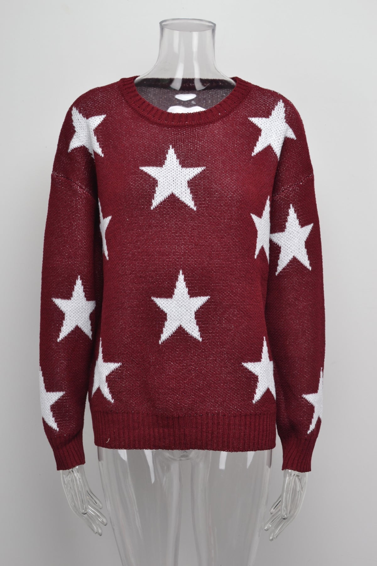 Crew Neck Long Sleeve Stars Graphics Sweater