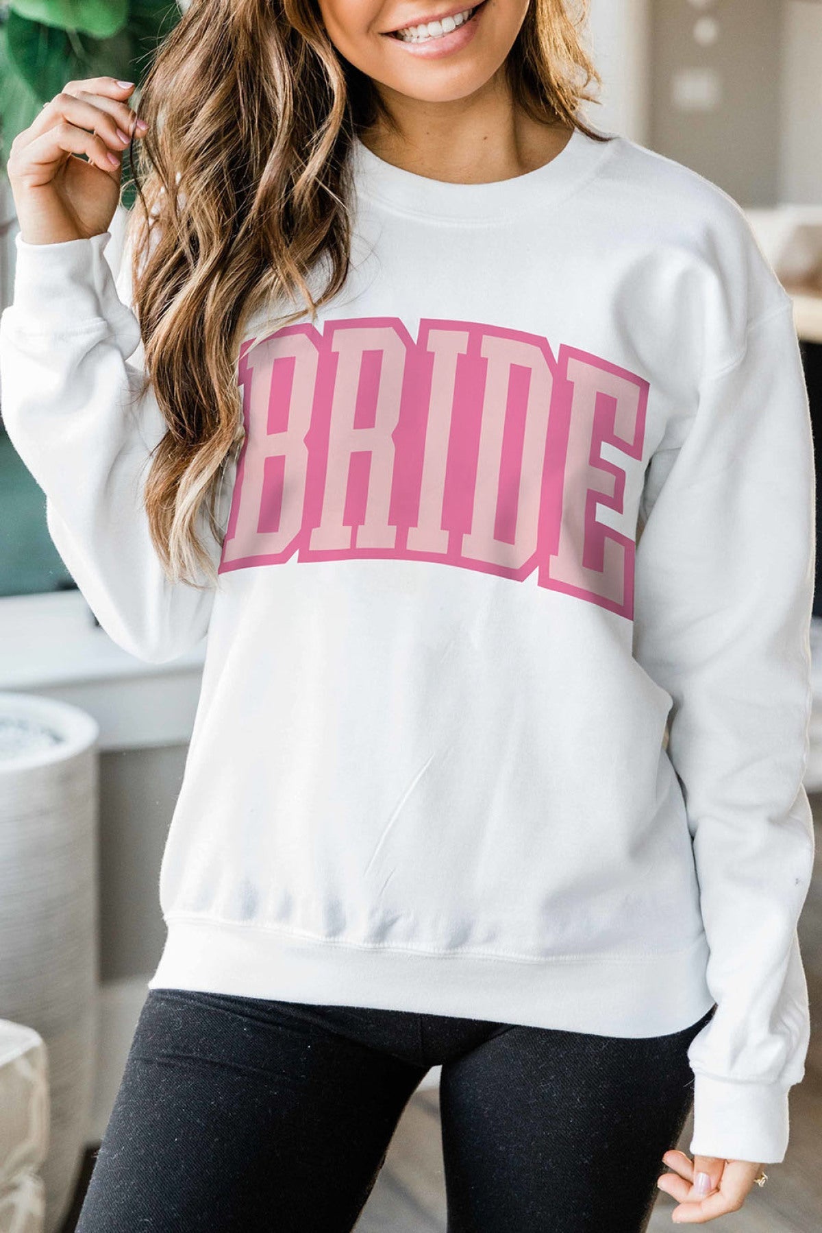 White BRIDE Letter Print Long Sleeve Graphic Sweatshirt