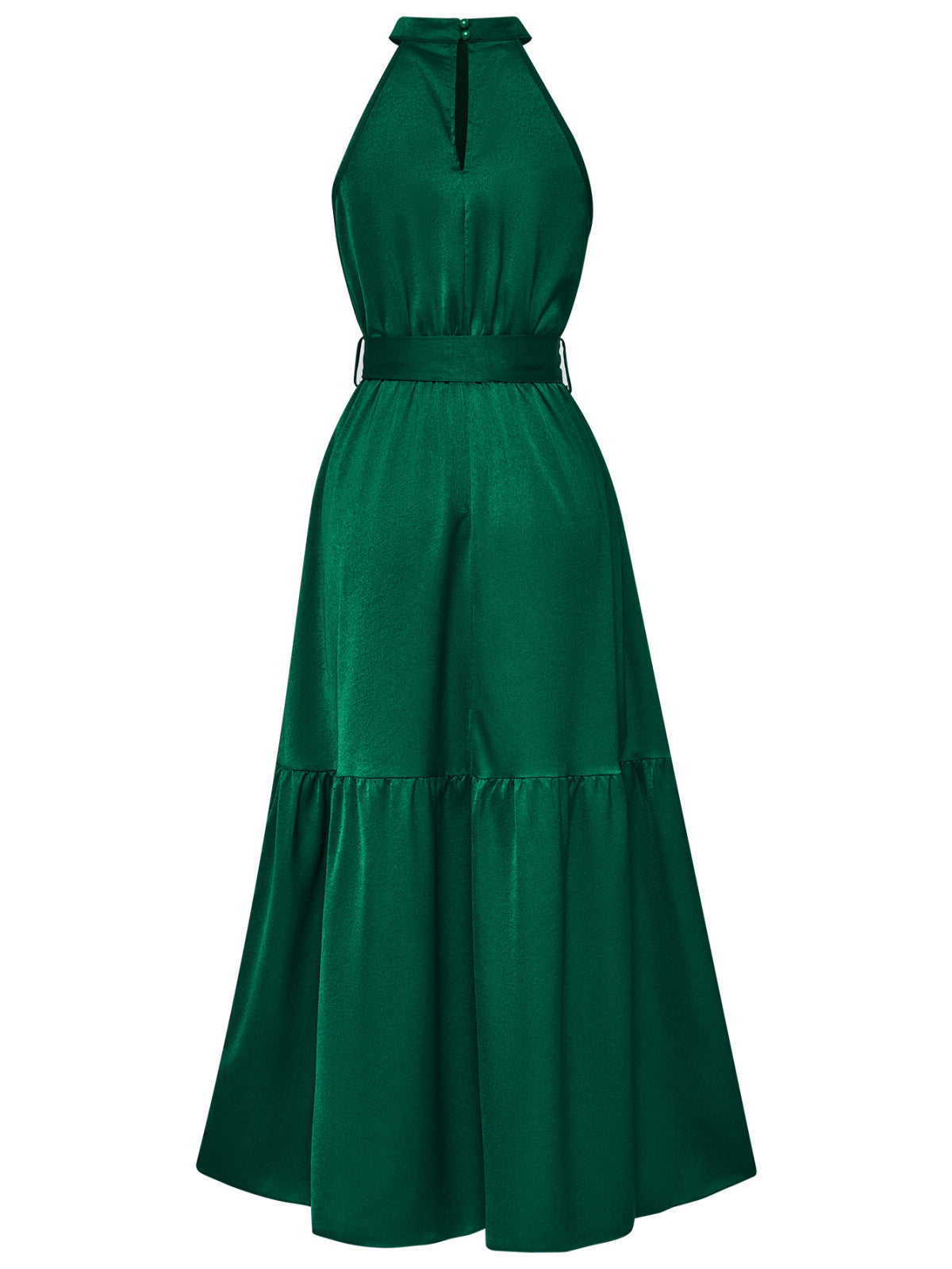 Halter Neck Tie Waist Solid Color Maxi Dress