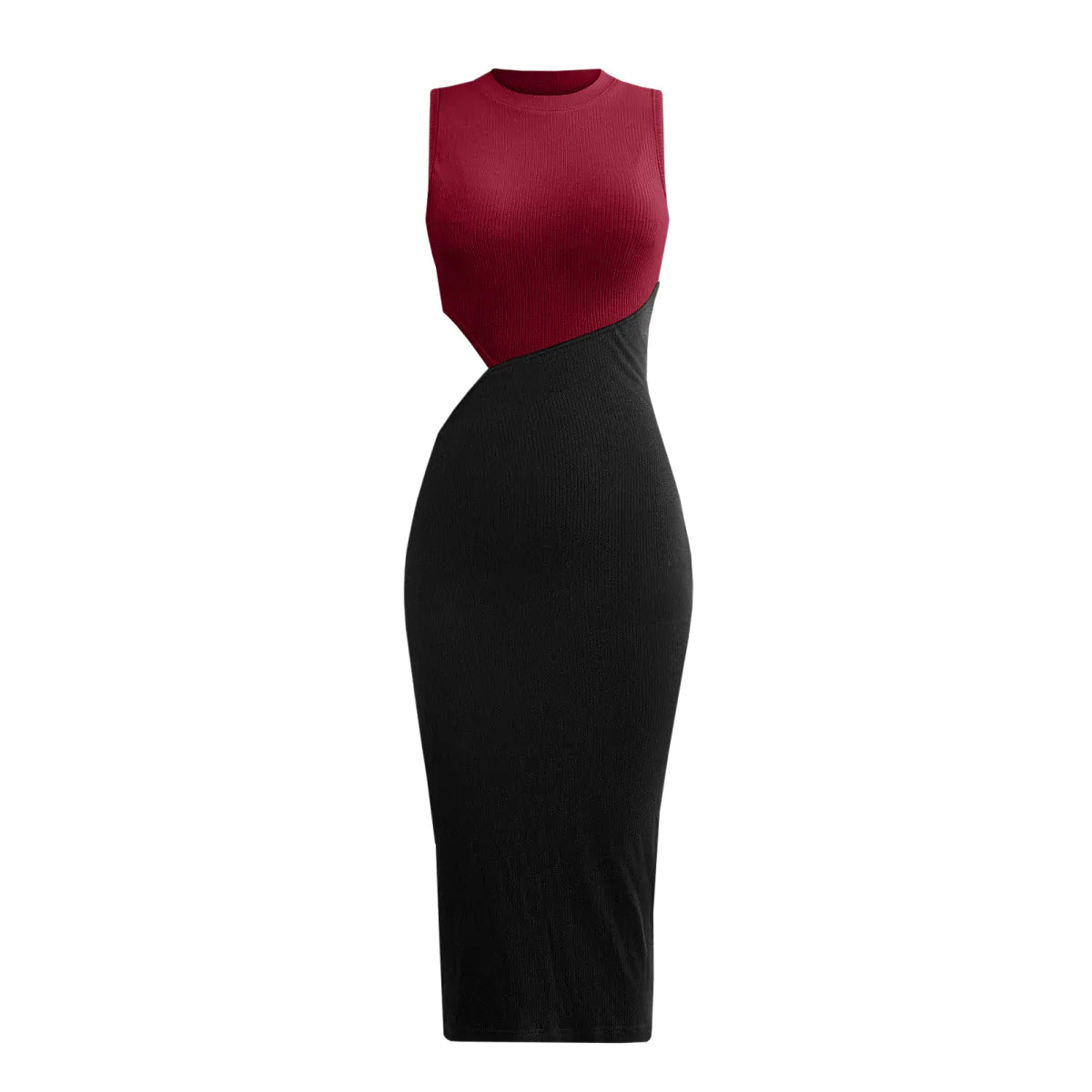 Colorblock Cut Out Ribbed Tube Dress